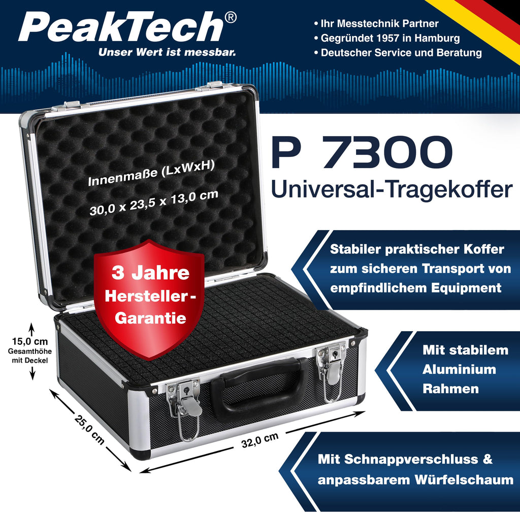 PeakTech Universalkoffer P 7300 – abschließbarer Universal-Transportkoffer mit Würfelschaumstoff – tragbarer Fotokoffer – robuster Koffer mit Schutz vor Regen und Staub – M (320 x 250 x 150 mm)