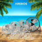 Arebos Bodenventilator Ø45 cm | Windmaschine Retro Stil | Ventilator | 3 Geschwindigkeitsstufen | hoher Luftdurchsatz | 100° einstellbarer Neigungswinkel | Chrom