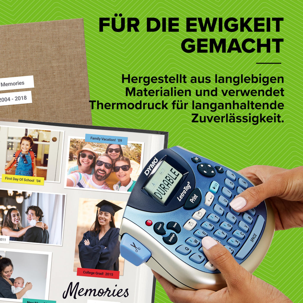YMO LetraTag LT-100T Beschriftungsgerät | Tragbares Etikettiergerät mit QWERTZ Tastatur | silber | Ideal fürs Büro oder zu Hause