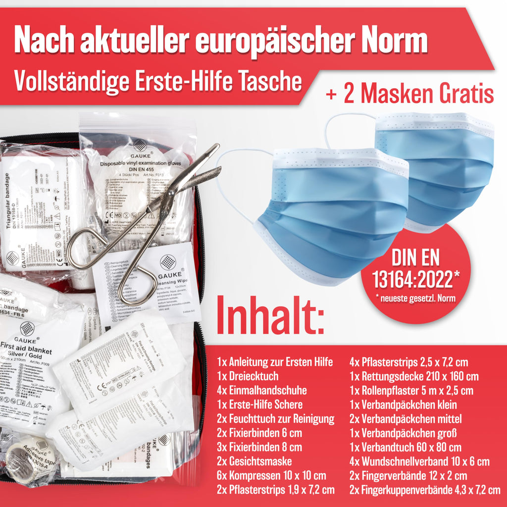 HELDENWERK KFZ Verbandstasche nach aktueller Norm 2026 - Europaweit Nutzbar - Erste Hilfe Set Auto Verbandskasten DIN 13164:2022 (StVO konform)