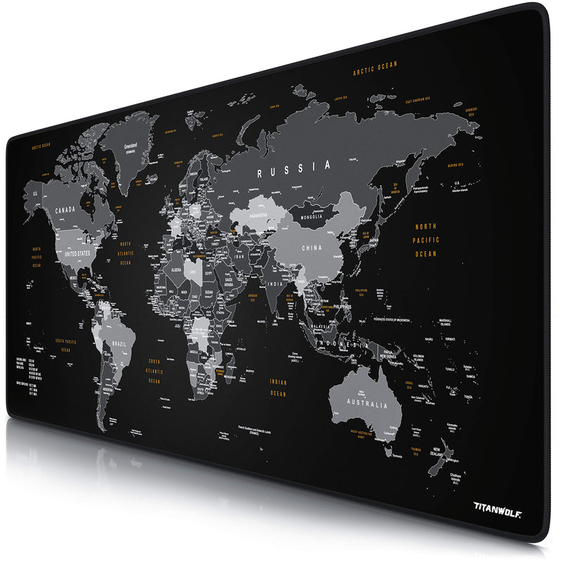 TITANWOLF - XXL Mauspad Gaming Titanwolf 900x400 mm - Mousepad XXL Gaming Groß - Tischunterlage Large Size - verbessert Präzision und Geschwindigkeit - Design Weltkarte Schwarz