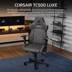 Corsair TC500 Luxe Gaming-Stuhl – Hochwertiger Atmungsaktiver Stoff – Breite Sitzfläche – In Fünf Richtungen Verstellbare Armlehnen – Verstellbare Lendenstütze – Neigung von 90–160 Grad – Schatten