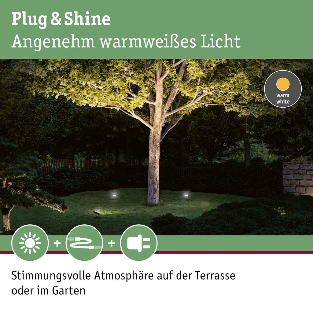 Paulmann 94575 Plug & Shine LED Außenleuchte Gartenstrahler Fluter IP65 Warmweiß incl. 1x15,5 Watt Schwarz Aluminium Spot 3000 K