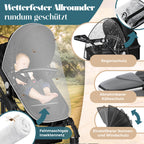 KESSER® Loops 4 in 1 Kinderwagen Kombikinderwagen Komplett-Set inkl. Babywanne & Buggy Sportsitz & Auto-Babyschale Voll-Gummireifen Wickeltasche Regenschutz Kindertisch ECE R129, Schwarz/Schwarz