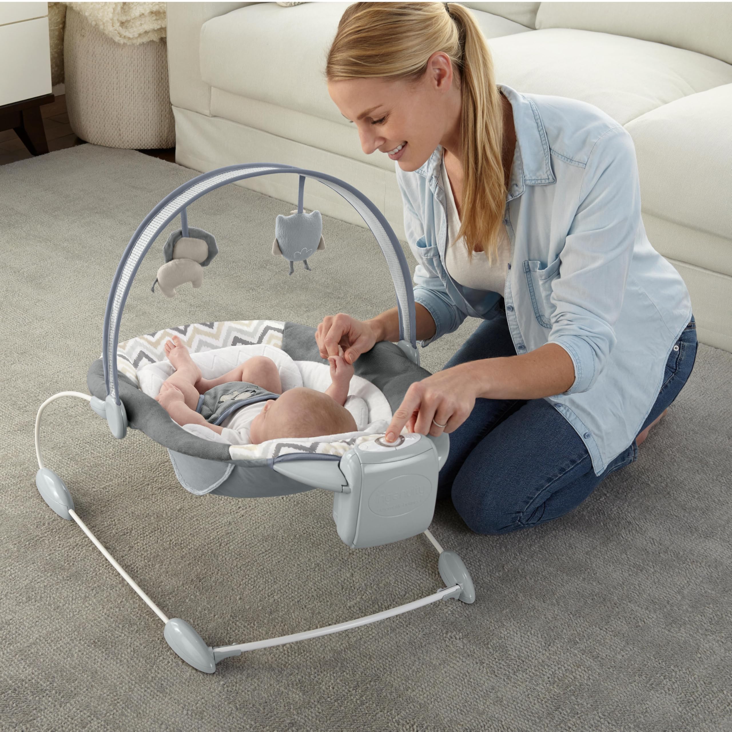 Ingenuity, automatische Babywippe Babyschaukel, Braden mit 2 Schaukelgeschwindigkeiten, mehr als 12 Melodien, abnehmbarem Spielzeugbügel, maschinenwaschbarem Sitzkissen und mehr