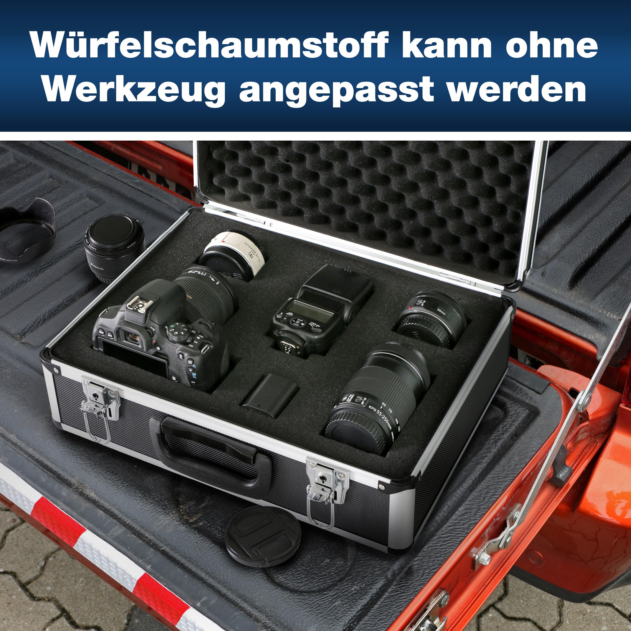 PeakTech Universalkoffer P 7305 – abschließbarer Universal-Transportkoffer mit Würfelschaumstoff – tragbarer Fotokoffer – robuster Koffer mit Schutz vor Regen und Staub – Groß (405 x 330 x 150 mm)