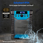 MEDION E65895 Baustellenradio mit Akku (Robustes Gehäuse, Tragegriff, Bluetooth, Spritzwassergeschützt (IP54), UKW Radio, AUX) grün