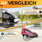 SAMAX Fahrradanhänger Jogger 2in1 Kinderanhänger Kinderfahrradanhänger Transportwagen vollgefederte Hinterachse für 2 Kinder in Weiß/Schwarz - Silver Frame
