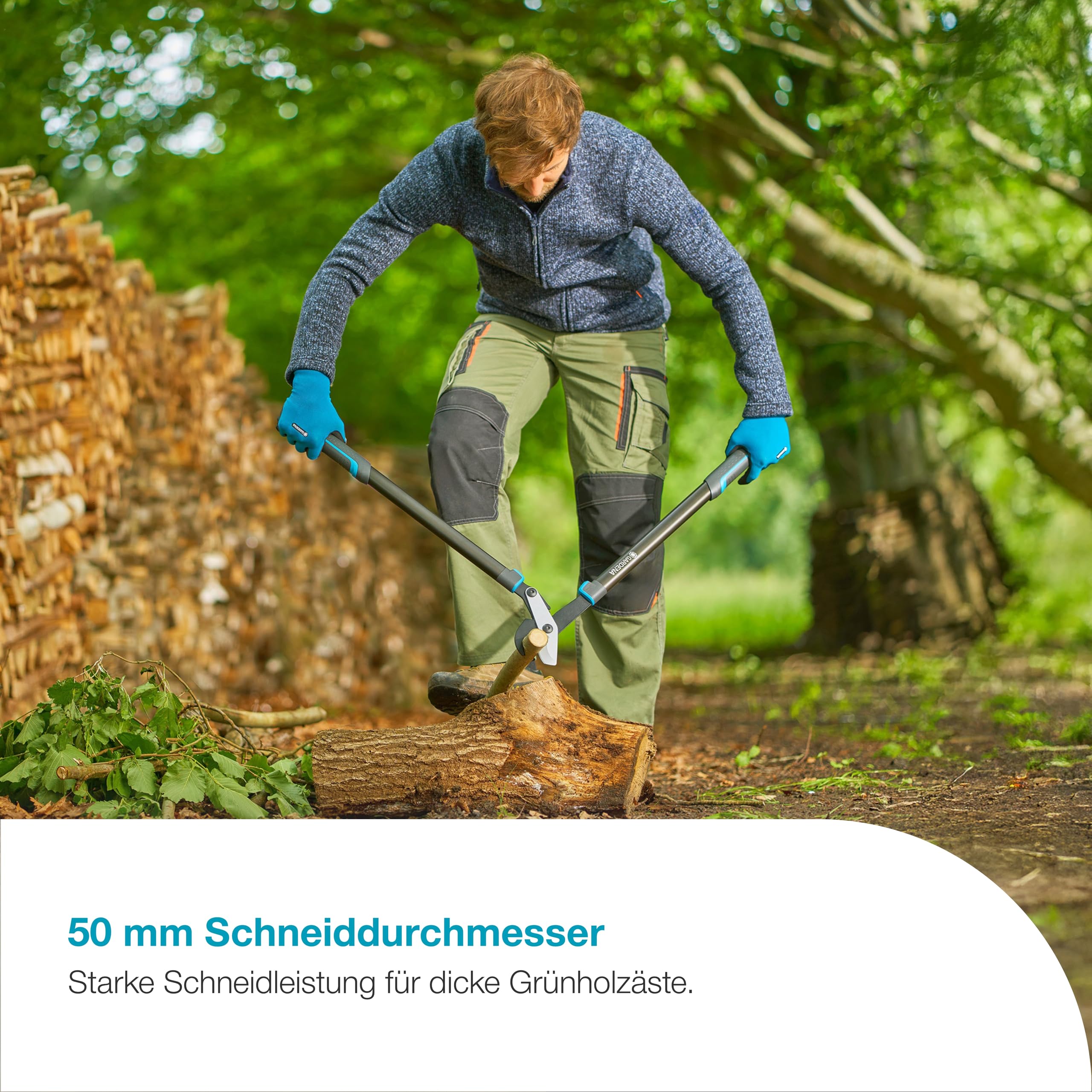 Gardena Astschere EnergyCut Pro L, Bypass-Astschere für grünes, frisches Holz, 50 mm Schnittdurchmesser, präzisionsgeschliffene Klingen, leichtes Design, ergonomische Griffe (12051-88)
