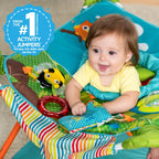 Bright Starts Pop 'N Jump Faltbarer Aktivitäts-Jumperoo, Tragbares Aktivitätscenter für Babys, UPF 50+ Sonnendach, 4 Sensorische Spielzeuge, Reisetasche, 6-12 Monate