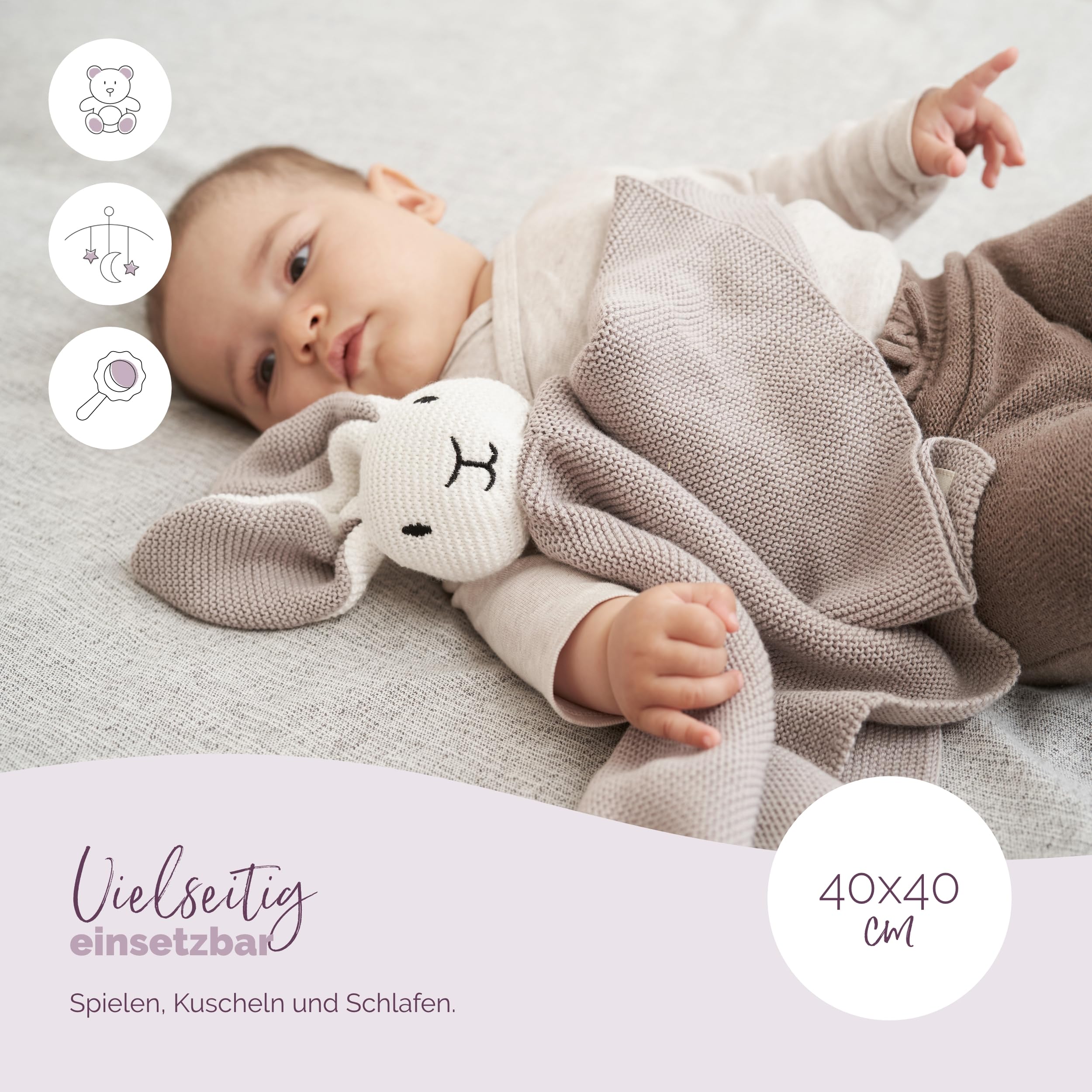 Livella Kuscheltuch „Hase“ mit Söckchen - Reine Bio-Baumwolle – Premium Schmusetuch, Kuscheldecke, Schmusedecke, Strickdecke - Samtweich & atmungsaktiv - Oeko-TEX® Standard 100 und GOTS Zertifiziert