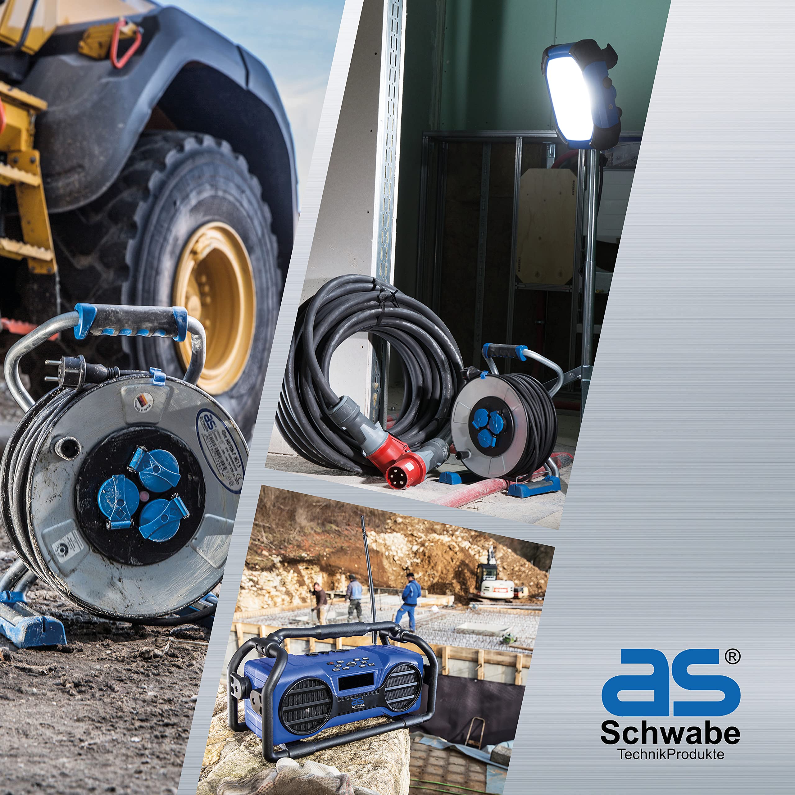 as - Schwabe automatische Druckluftschlauchtrommel 12 bar – 15 m PU-Schlauch, 1 m Anschlussschlauch - Aufroller mit Schlauchstopp und Schnell-Verschlusskupplung - massive Wandhalterung - Grau, 12613