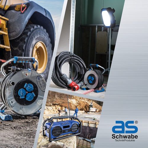 as - Schwabe automatische Druckluftschlauchtrommel 12 bar – 15 m PU-Schlauch, 1 m Anschlussschlauch - Aufroller mit Schlauchstopp und Schnell-Verschlusskupplung - massive Wandhalterung - Grau, 12613