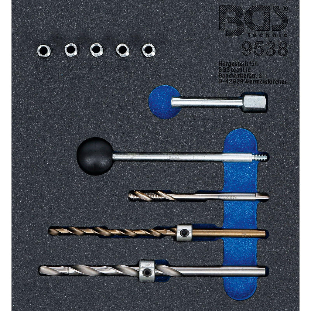 BGS 9538 | Werkstattwageneinlage 1/6: Gewinde-Reparatursatz | | 10-tlg. | für Injektor-Befestigungsschrauben | M6 x 1