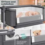 KESSER® Zustellbett Hubi 3in1 Baby Beistellbett Reisebett Babybett mit weich Matratze mit Rollen Kinderbett 5Fach Höhenverstellung Faltbare Seitenwand für Zuhause und Unterwegs + Spanngurt Dunkelgrau