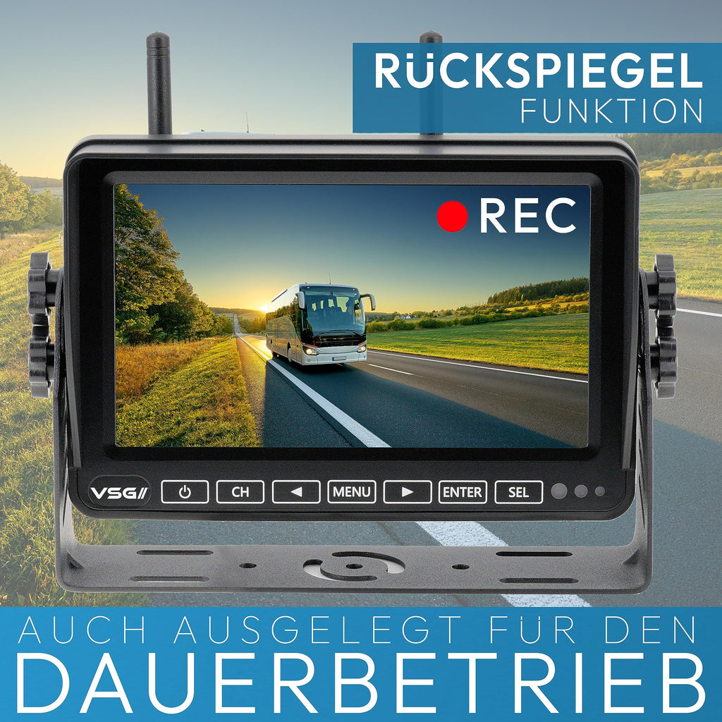 VSG24 7“ Element HD Funk Rückfahrsystem Akku Magnet für Wohnmobil & LKW, KFZ Set Rückfahrkamera kabellos + Monitor DIY Nachrüsten 12V-24V Kamera digital Auto Rückspiegel Pferdeanhänger Dashcam