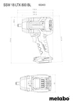metabo Akku-Schlagschrauber SSW 18 LTX 800 BL – 602403840 – 18 V – Schlagschrauber mit Brushless-Motor und APS-Funktion – Ohne Batterie und Ladegerät