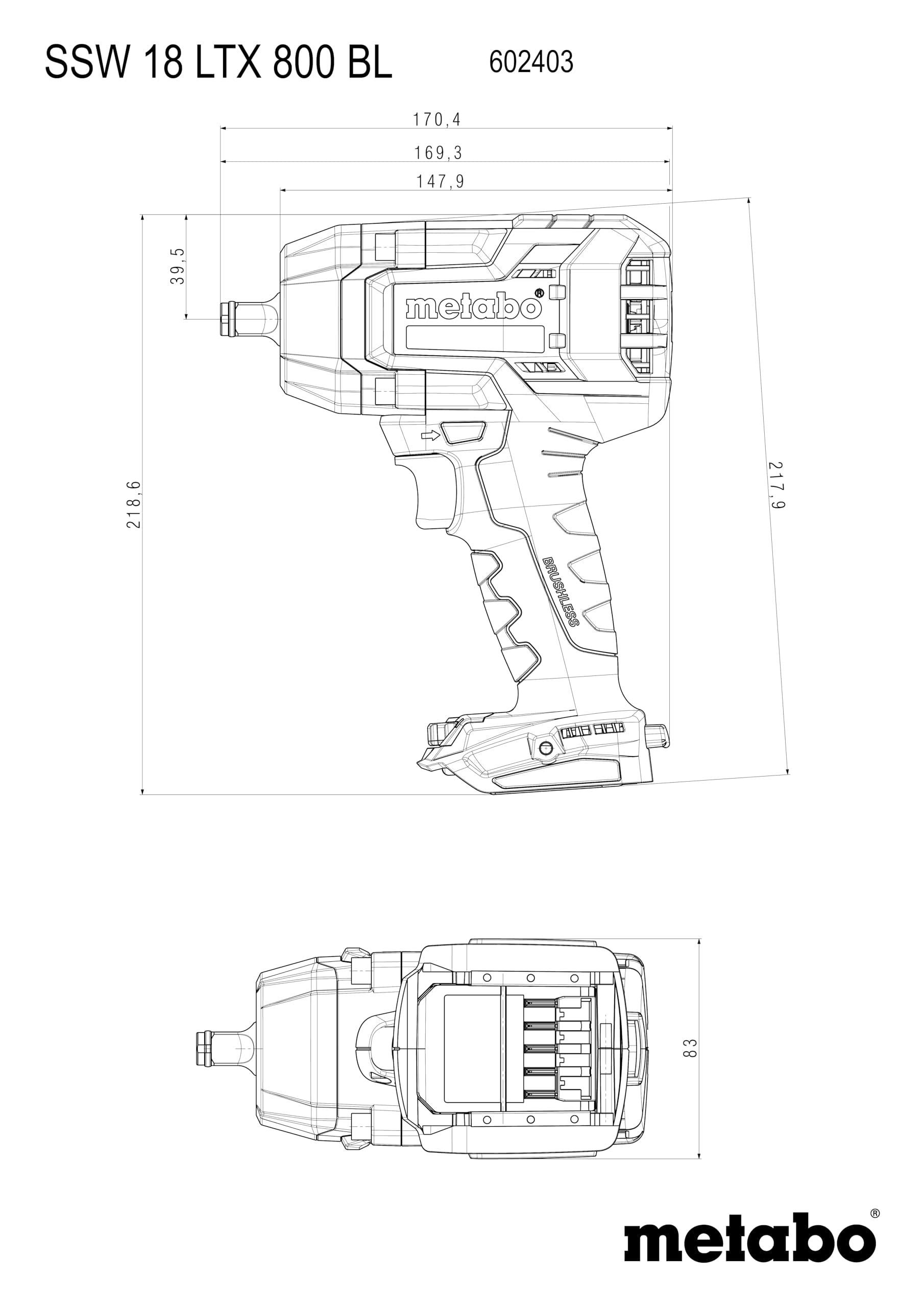 metabo Akku-Schlagschrauber SSW 18 LTX 800 BL – 602403840 – 18 V – Schlagschrauber mit Brushless-Motor und APS-Funktion – Ohne Batterie und Ladegerät