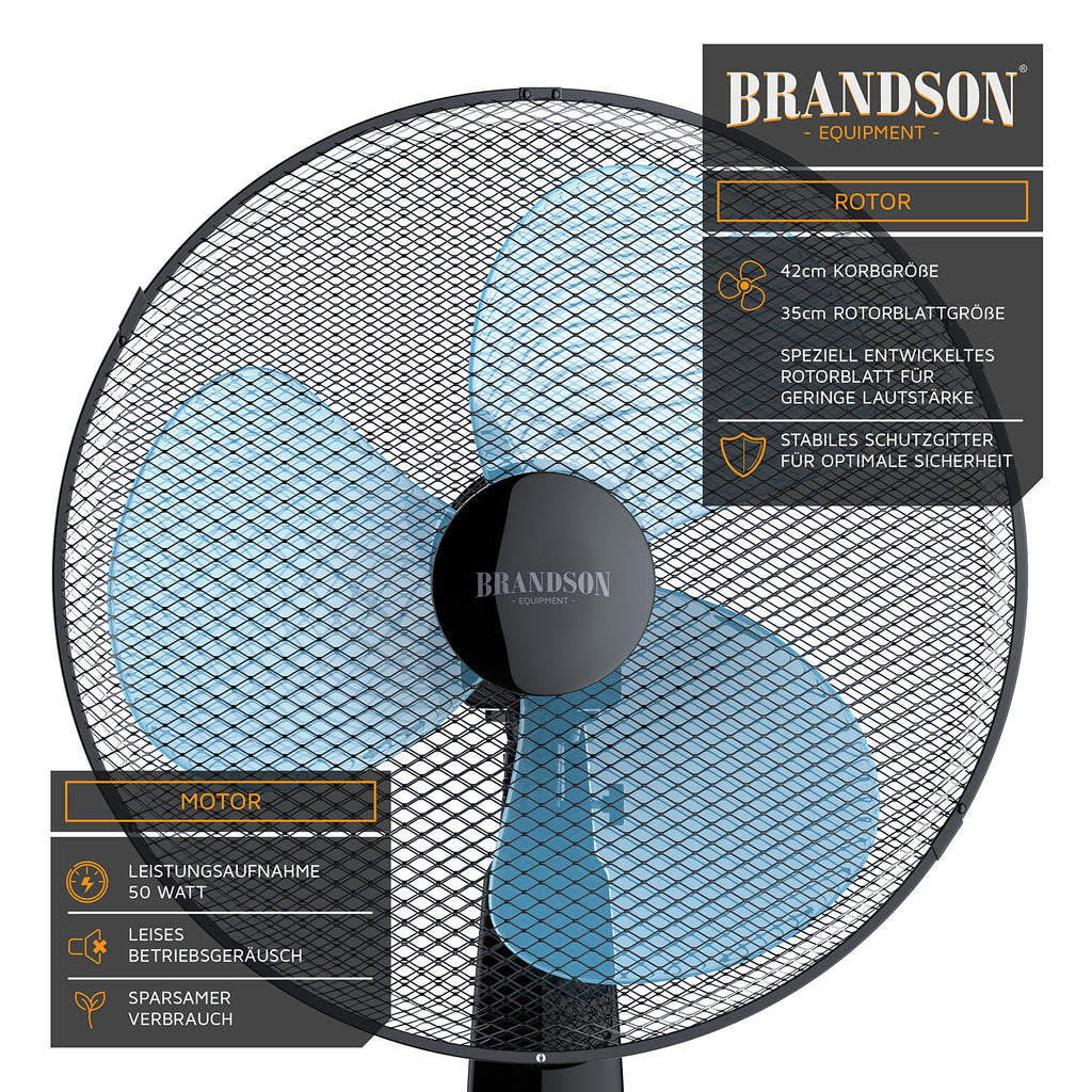 Brandson - Standventilator mit Fernbedienung Standlüfter - Ventilator höhenverstellbarer Standfuß - Neigungswinkel verstellbar - 50W - 3 verschiedene Geschwindigkeitsstufen - Oszillationsfunktion 80°