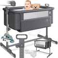 KESSER® Zustellbett Hubi 3in1 Baby Beistellbett Reisebett Babybett mit weich Matratze mit Rollen Kinderbett 5Fach Höhenverstellung Faltbare Seitenwand für Zuhause und Unterwegs + Spanngurt Dunkelgrau