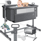 KESSER® Zustellbett Hubi 3in1 Baby Beistellbett Reisebett Babybett mit weich Matratze mit Rollen Kinderbett 5Fach Höhenverstellung Faltbare Seitenwand für Zuhause und Unterwegs + Spanngurt Dunkelgrau