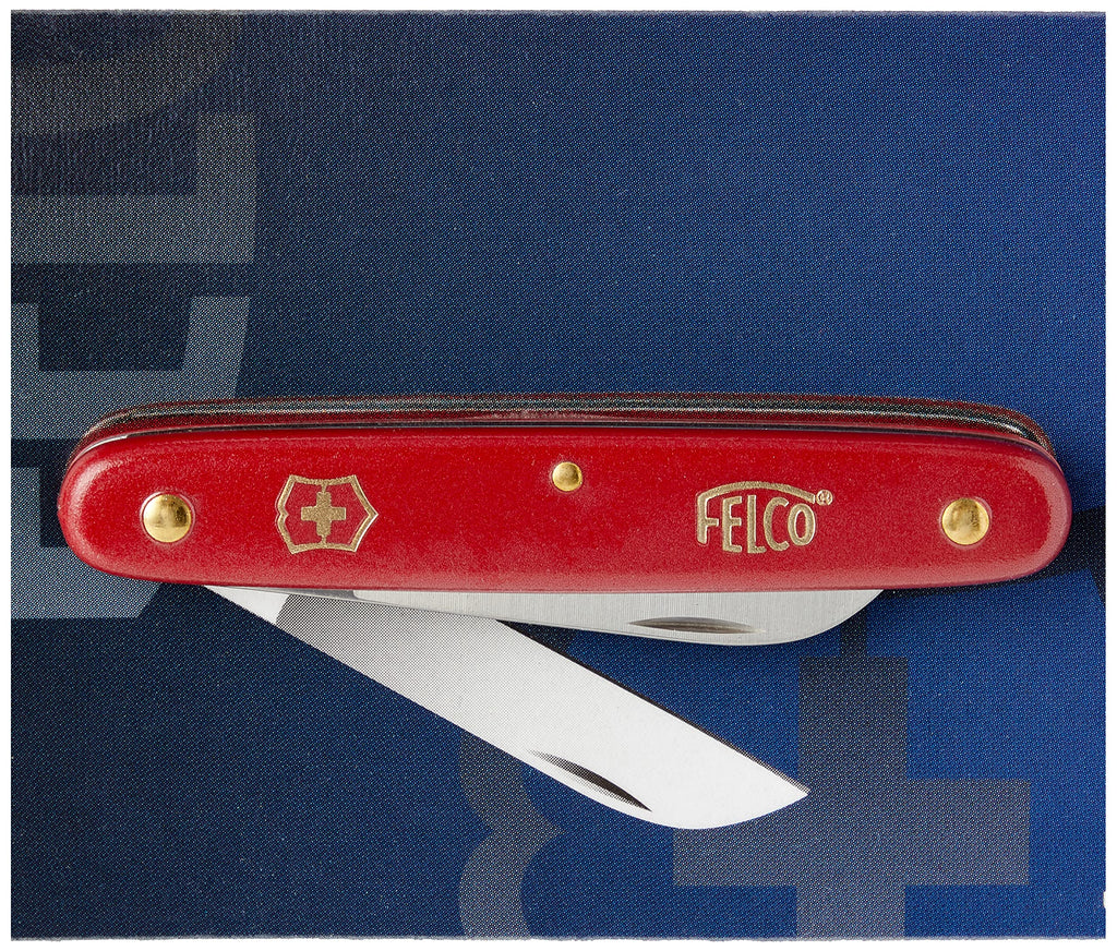 FELCO 3.90 50 Okulier- und Schneidmesser (Klinge 57 mm, Messer für Rindenpfropfen/Schneiden von Stecklingen, roter Nylongriff)