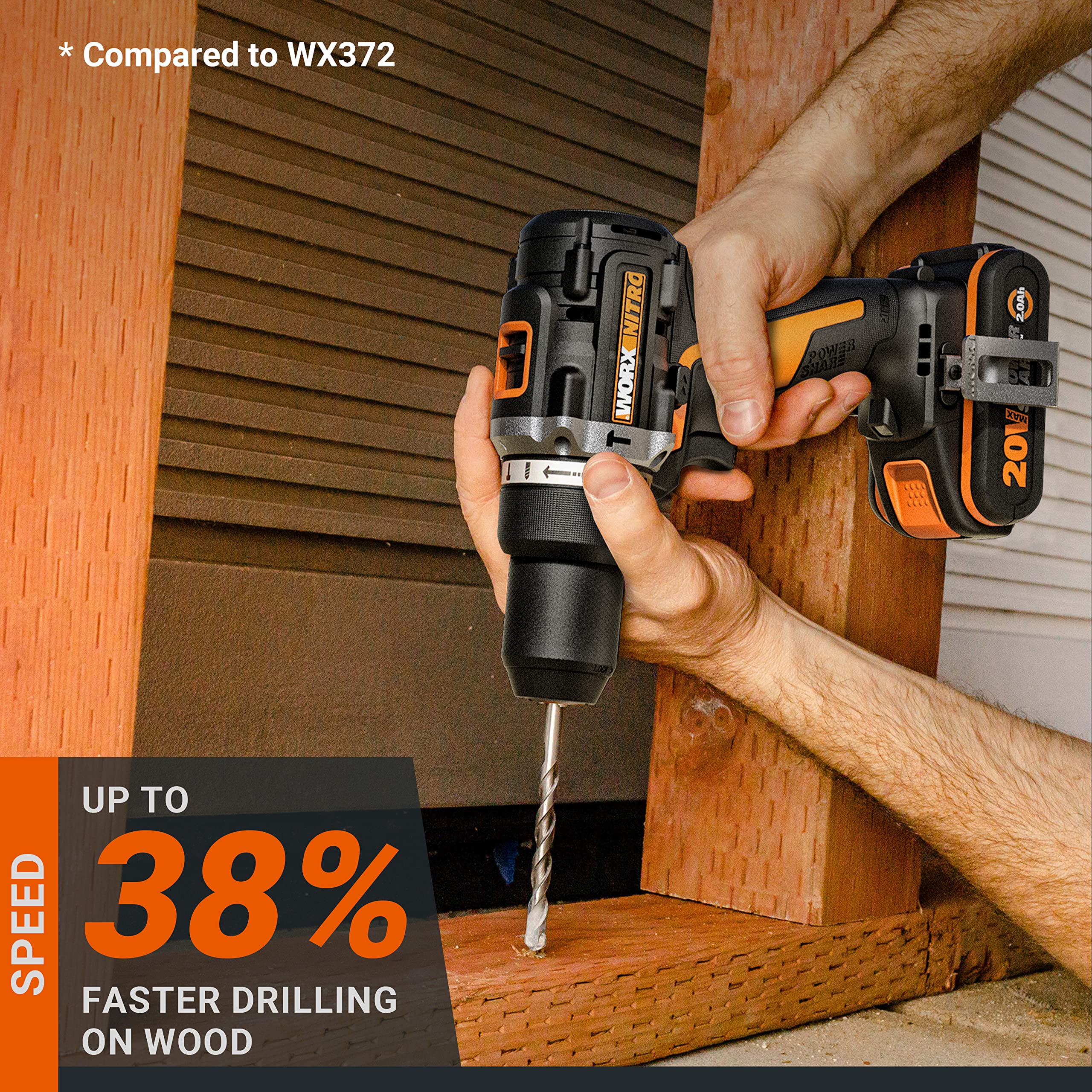 WORX NITRO WX352.4 Akku-Schlagbohrmaschine 20V, bürstenloser Motor, 60Nm, variable Drehzahlregelung, LED-Licht (inkl. 75 Stück Bits-Set, 2 Stk. 2,0Ah-PowerShare Akkus im Lieferumfang)