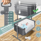 KESSER® Zustellbett Hubi 3in1 Baby Beistellbett Reisebett Babybett mit weich Matratze mit Rollen Kinderbett 5Fach Höhenverstellung Faltbare Seitenwand für Zuhause und Unterwegs + Spanngurt Dunkelgrau