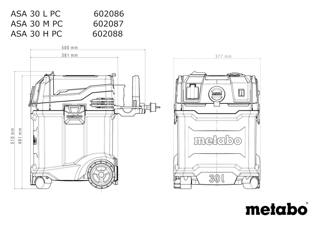 metabo ASA 30 L PC Allessauger – 602086000 – Nass-/Trockensauger mit integrierter Filterabreinigung – 5,5 m Kabellänge