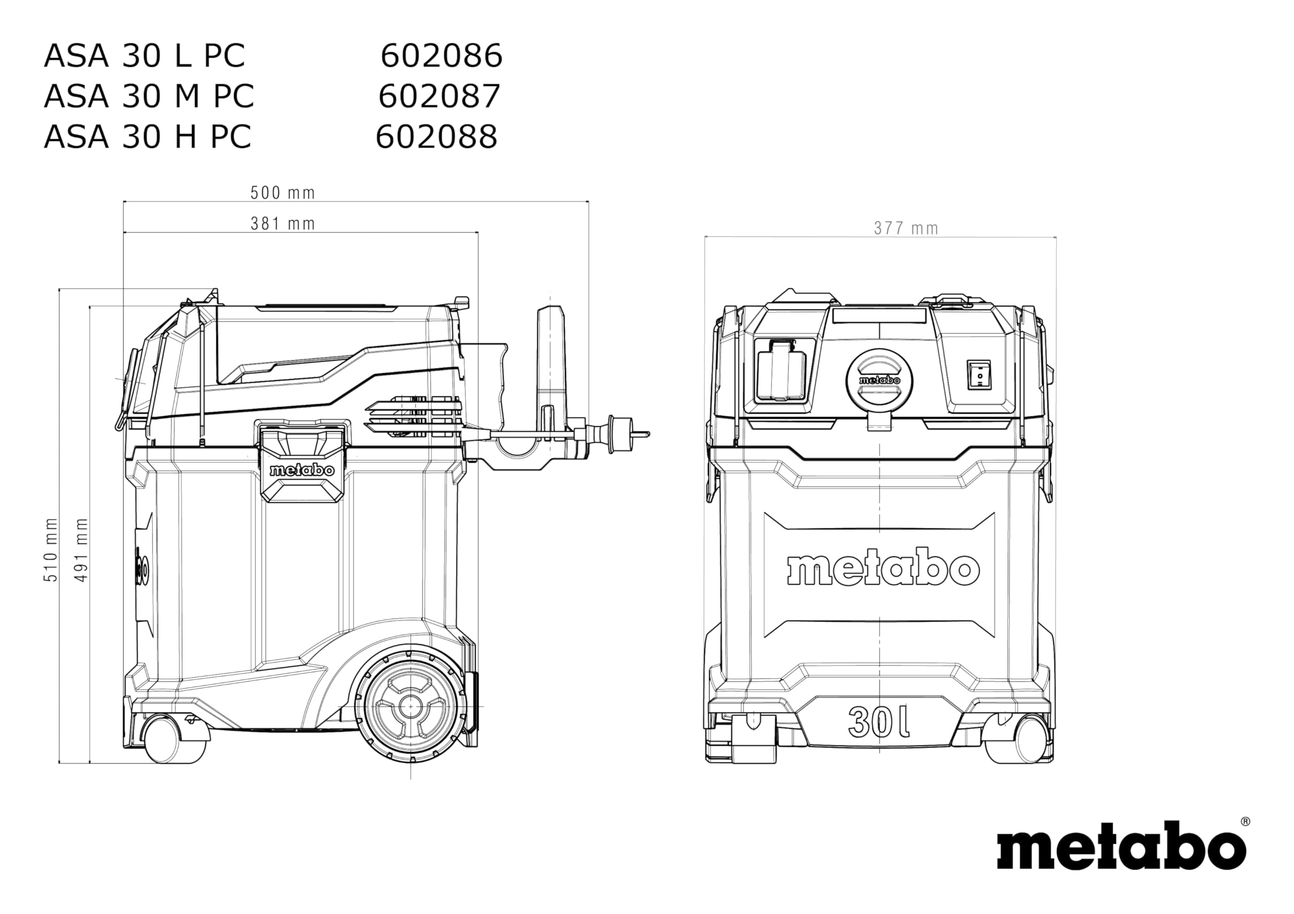 metabo ASA 30 L PC Allessauger – 602086000 – Nass-/Trockensauger mit integrierter Filterabreinigung – 5,5 m Kabellänge
